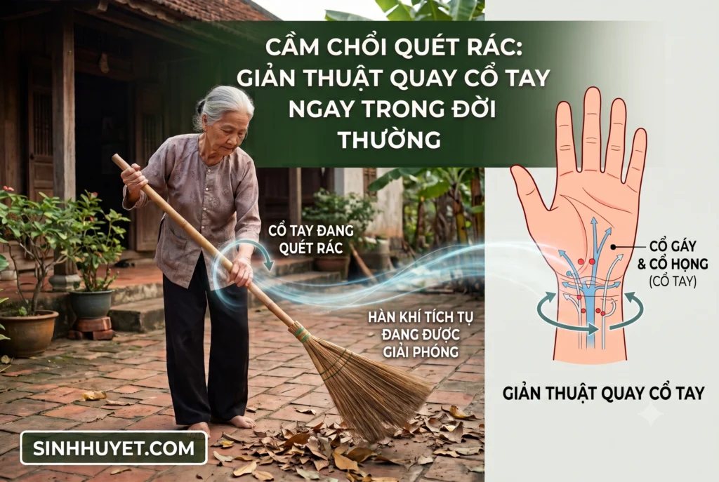 Cầm Chổi Quét Rác: Giản Thuật Quay Cổ Tay Ngay Trong Đời Thường